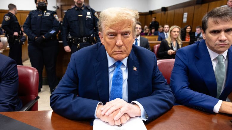 Former President Donald Trump sits in the courtroom during his hush money trial at Manhattan criminal court on April 26, 2024 in New York City.