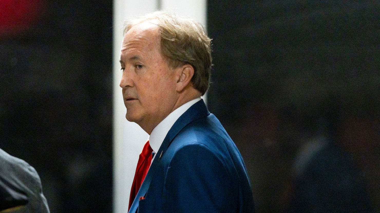 Texas Attorney General Ken Paxton arrives at Manhattan Criminal Court on April 30, 2024, in New York City.