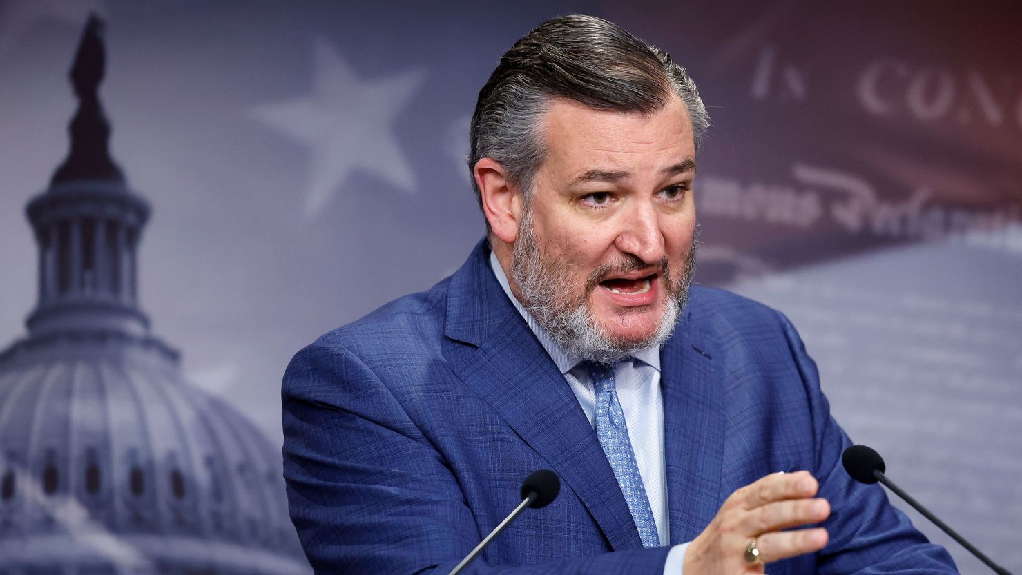 Sen. Ted Cruz speaks during a news conference with fellow Republican senators at the US Capitol on May 9, in Washington, DC.