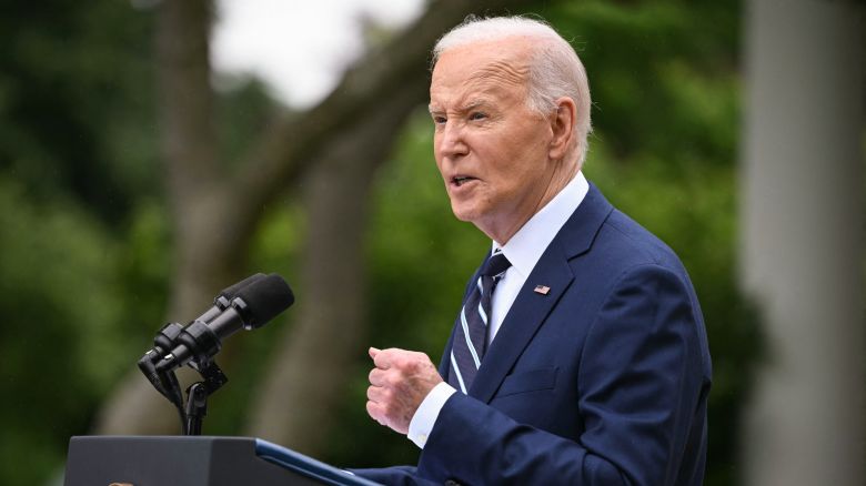 President Joe Biden speaks about new actions to protect American workers and businesses from China's unfair trade practices, in the Rose Garden of the White House in Washington, DC, on May 14.