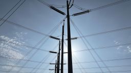 High voltage power lines run along the electrical power grid on May 16, in West Palm Beach, Florida.