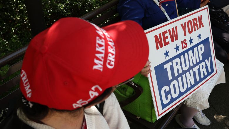 Supporters of former President Donald Trump gather near the Manhattan Criminal Court in New York City on May 21, 2024.