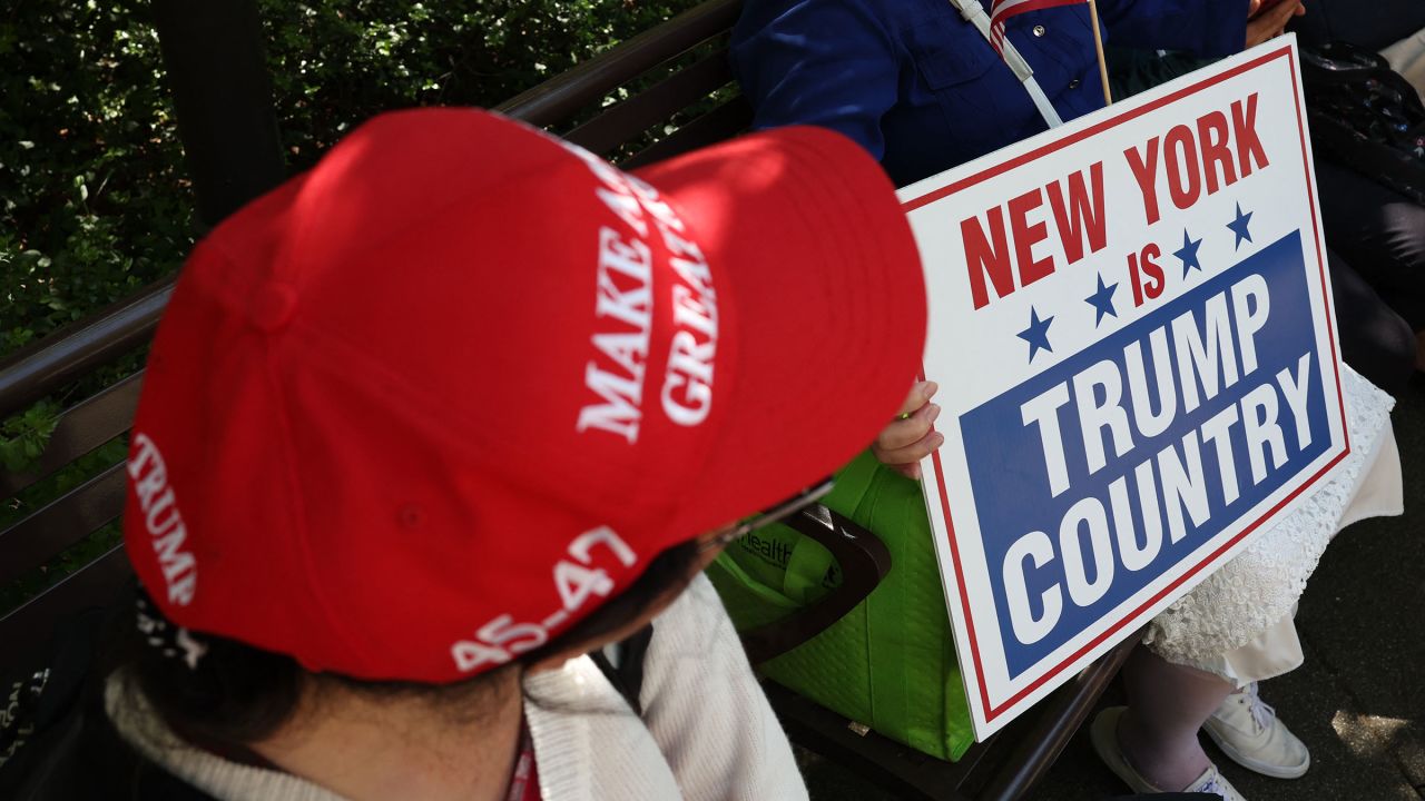 Supporters of former President Donald Trump gather near the Manhattan Criminal Court in New York City on May 21, 2024.