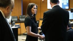 Republican party official Christina Bobb appears with her attorney, right, for her arraignment in Maricopa County Superior Court in Phoenix, Arizona on May 21.