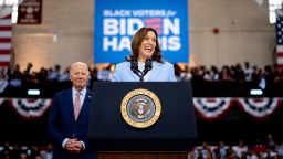 U.S. Vice President Kamala Harris introduces U.S. President Joe Biden during a campaign rally at Girard College on May 29, 2024 in Philadelphia, Pennsylvania.