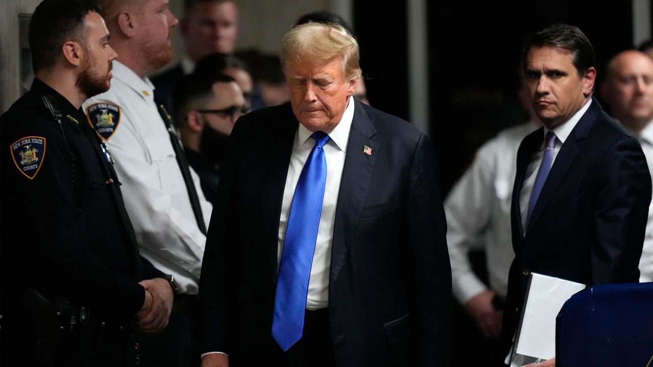 Former US President and Republican presidential candidate Donald Trump arrives to speak to the press after he was convicted in his criminal trial at Manhattan Criminal Court in New York City, on May 30, 2024.