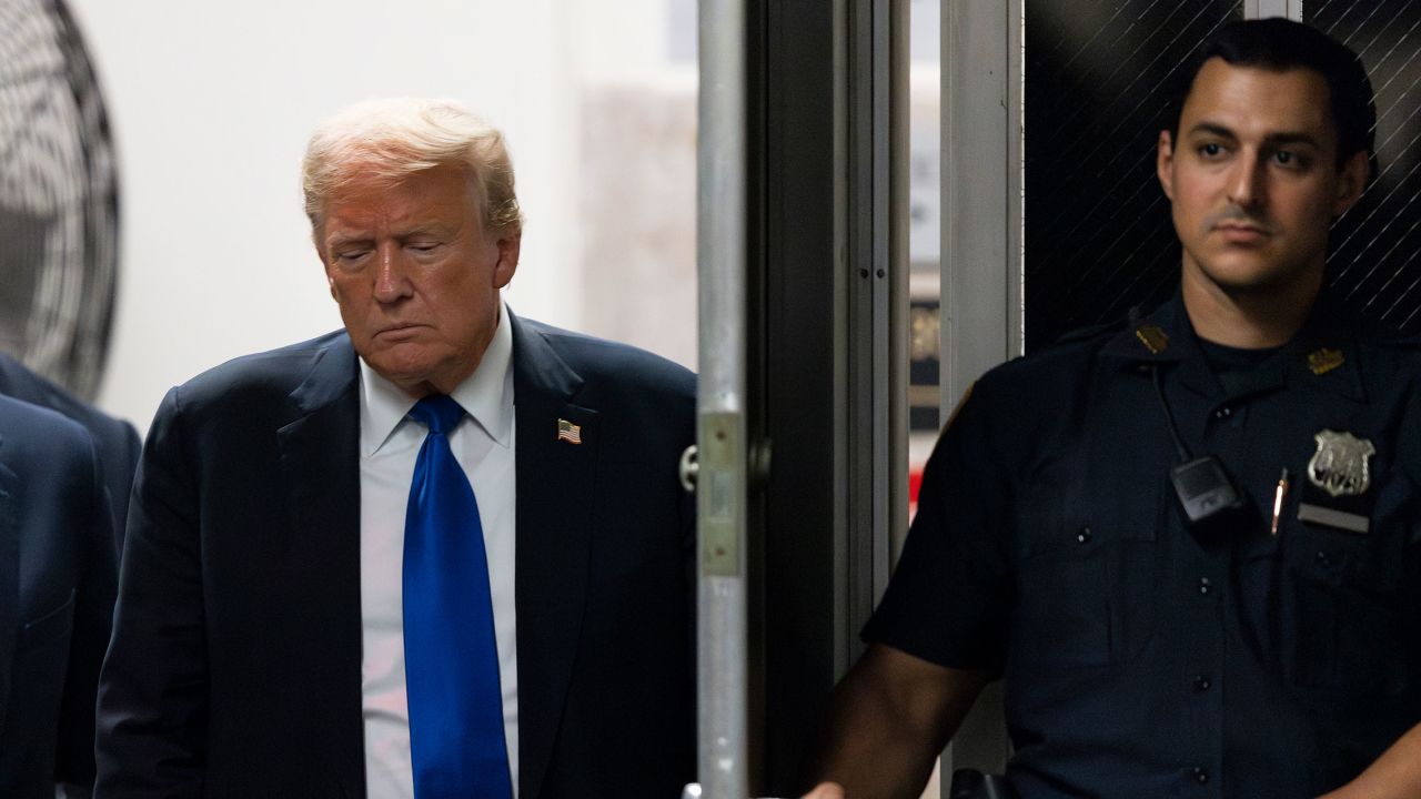 Former President Donald Trump returns to court as the jury reaches a verdict in his hush money trial at Manhattan Criminal Court on May 30, 2024 in New York City.