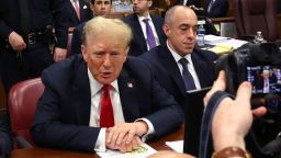 Former President Donald Trump appears in court with his lawyers Todd Blanche, Emil Bove and Susan Necheles for his hush money trial at Manhattan Criminal Court on May 28 in New York City. 