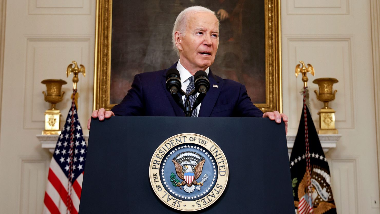 President Joe Biden announces a proposed ceasefire between Israel and Hamas in Gaza while delivering remarks in the State Dining Room at the White House on May 31 in Washington, DC.