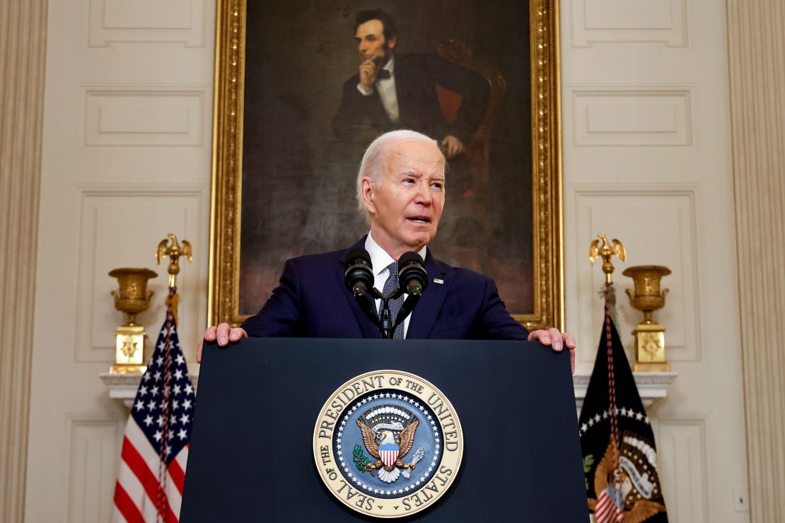 President Joe Biden announces a proposed ceasefire between Israel and Hamas in Gaza while delivering remarks in the State Dining Room at the White House on May 31 in Washington, DC.