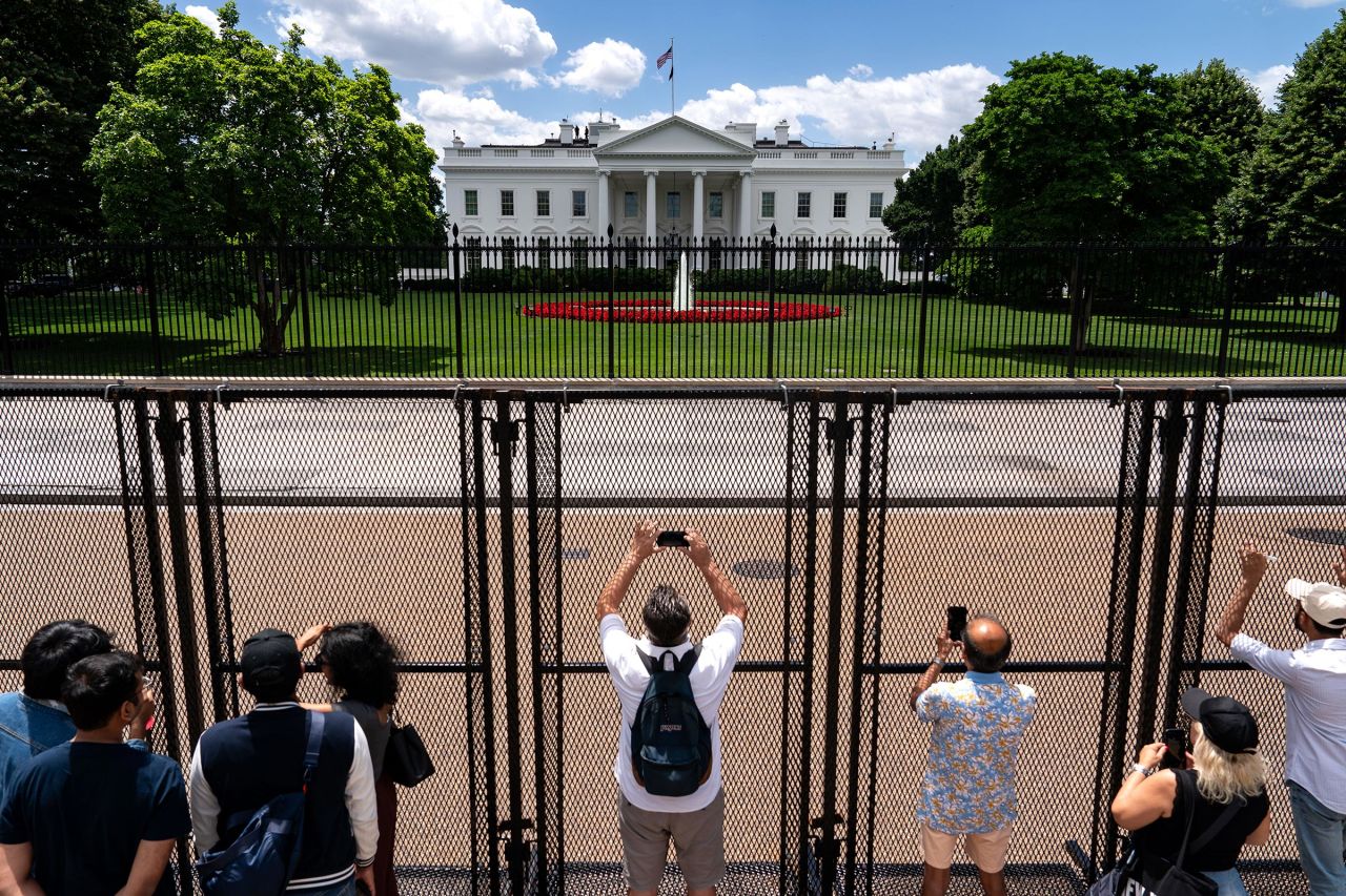 Anti-scaling security fencing is seen around the White House complex on June 7 in Washington, DC. 