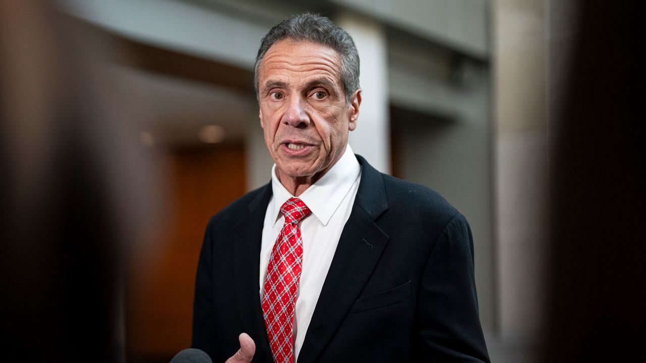 Former Gov. Andrew Cuomo speaks to reporters following a closed-door interview with the House Oversight and Accountability Subcommittee on Coronavirus Pandemic on Capitol Hill, on June 11, in Washington, DC. 