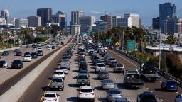 Drivers sit in traffic on southbound Interstate 5 during the afternoon commute heading into downtown San Diego on May 29, in San Diego, California. 