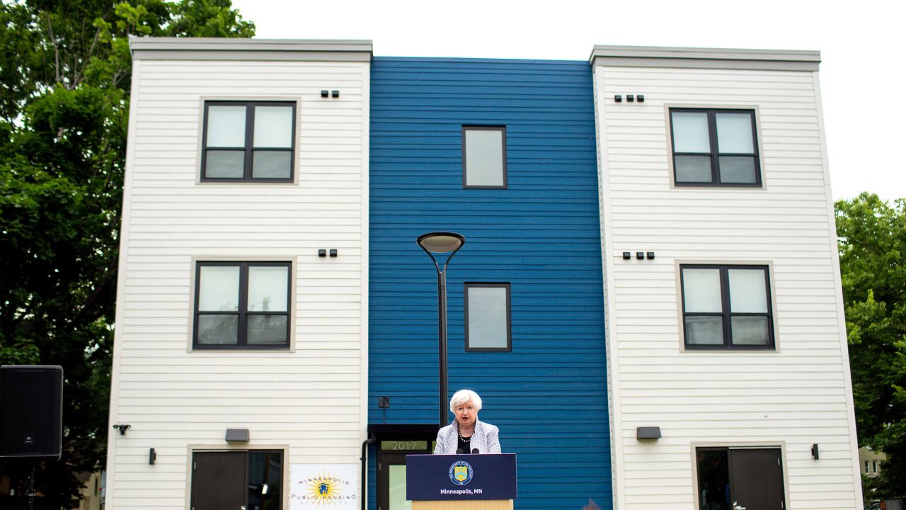 US Treasury Secretary Janet Yellen speaks following a tour of the Family Housing Expansion Project (FHEP) community in Minneapolis, Minnesota on Monday, June 24.