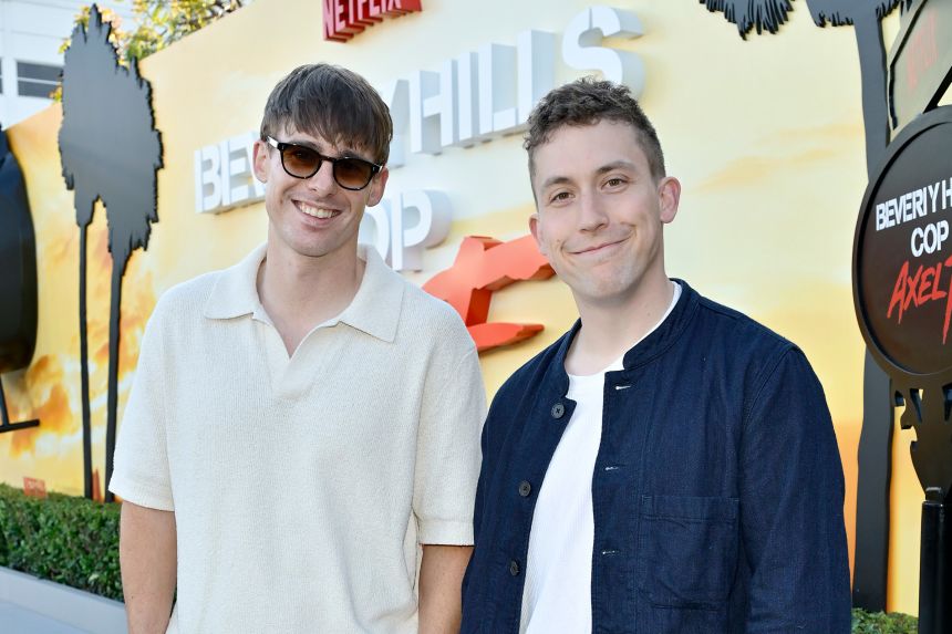 Joshua Carrott and Ollie Kendal at a premiere on June 20, 2024, in Beverly Hills, California.