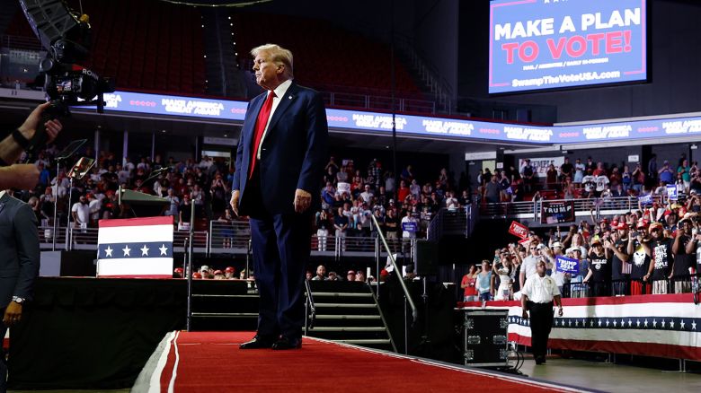 Former President Donald Trump walks offstage after speaking at a campaign rally at the Liacouras Center on June 22, in Philadelphia, Pennsylvania. 