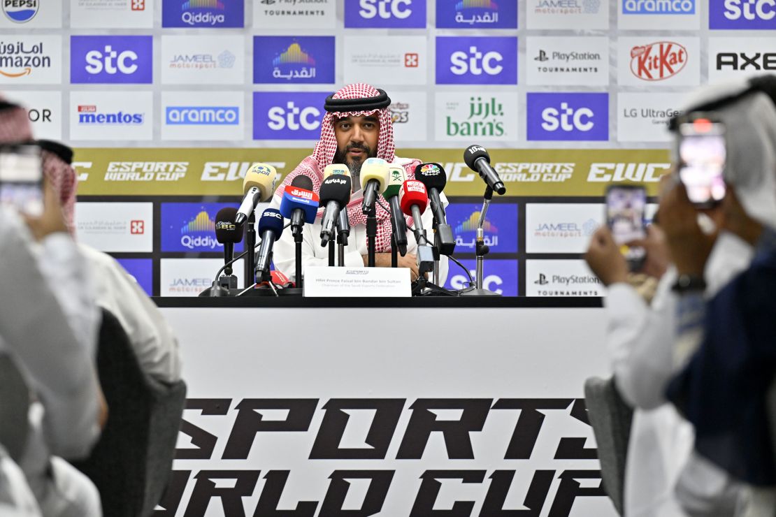 President of the Saudi Esports Federation, Prince Faisal bin Bandar bin Sultan Al Saud gives a press conference during the opening ceremony of 2024 Esports World Cup is held in Riyadh, Saudi Arabia on July 2.