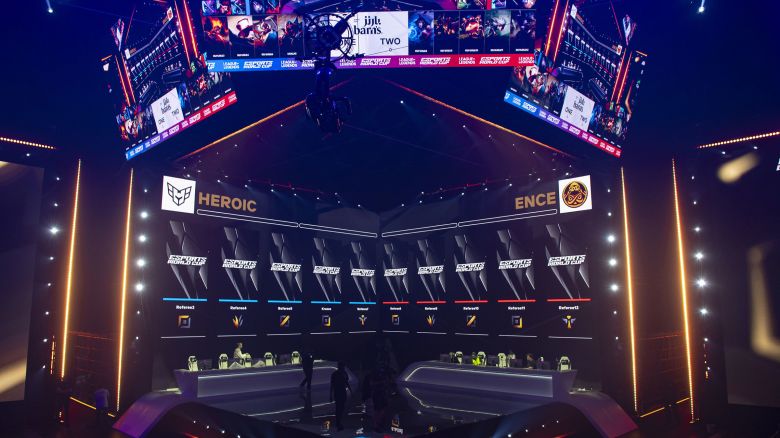 Stands are prepared for visitors during the opening ceremony of 2024 Esports World Cup is held in Riyadh, Saudi Arabia on July 2.