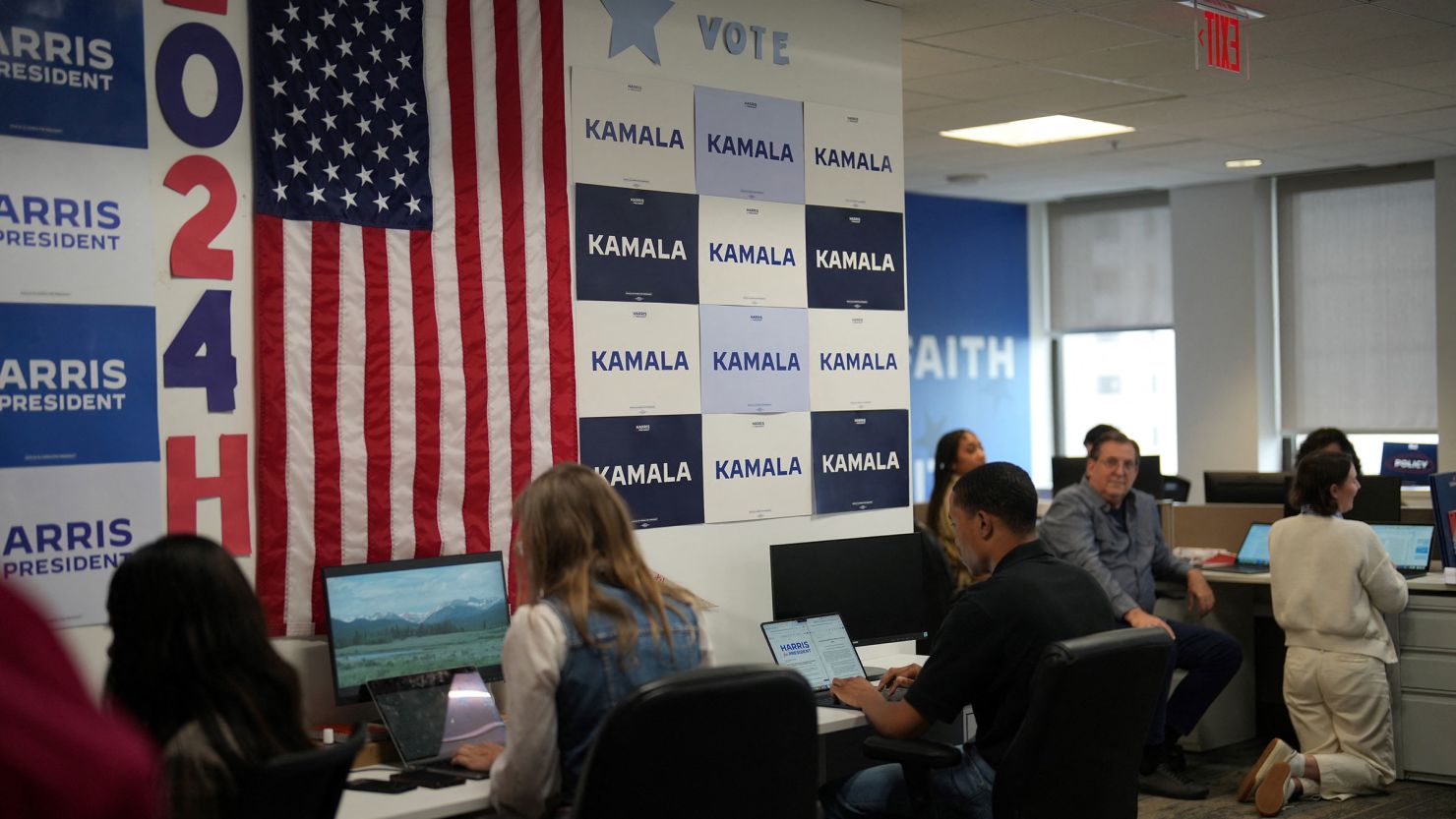 Staff works at Vice President Kamala Harris's campaign headquarters in Wilmington, Delaware on July 22.