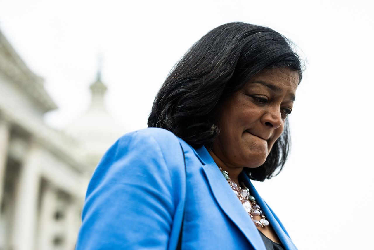 Rep. Pramila Jayapal walks down the steps of the US Capitol Building on July 25, in Washington, DC. 