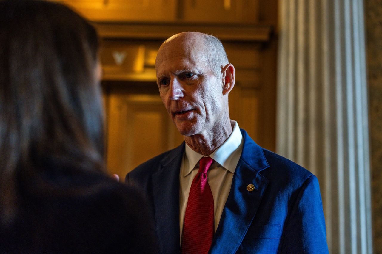 Sen. Rick Scott speaks to reporters following a cloture vote on the Kids Online Safety Act in the US Capitol Building on July 25 in Washington, DC. 