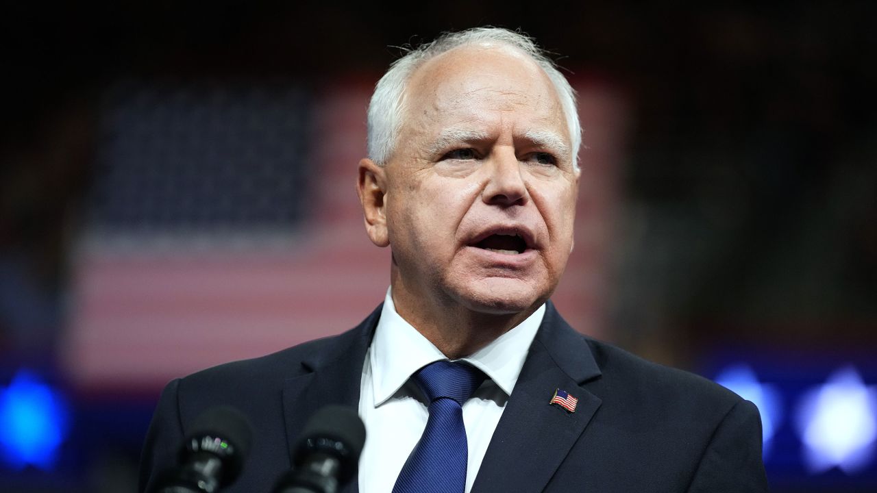 In this August 6 photo, Minnesota Gov. Tim Walz speaks during a campaign rally in Philadelphia.