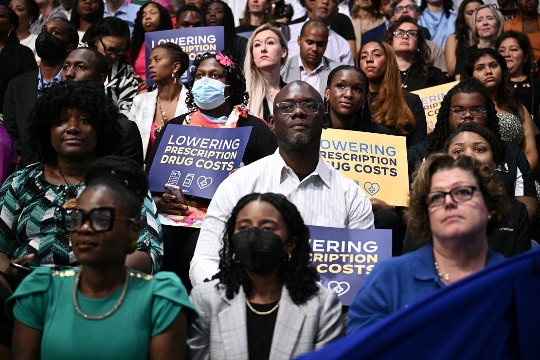 Attendees attend the arrival of US President Joe Biden and Vice President and Democratic presidential candidate Kamala Harris at Prince George's Community College in Largo, Maryland on August 15, 2024. 