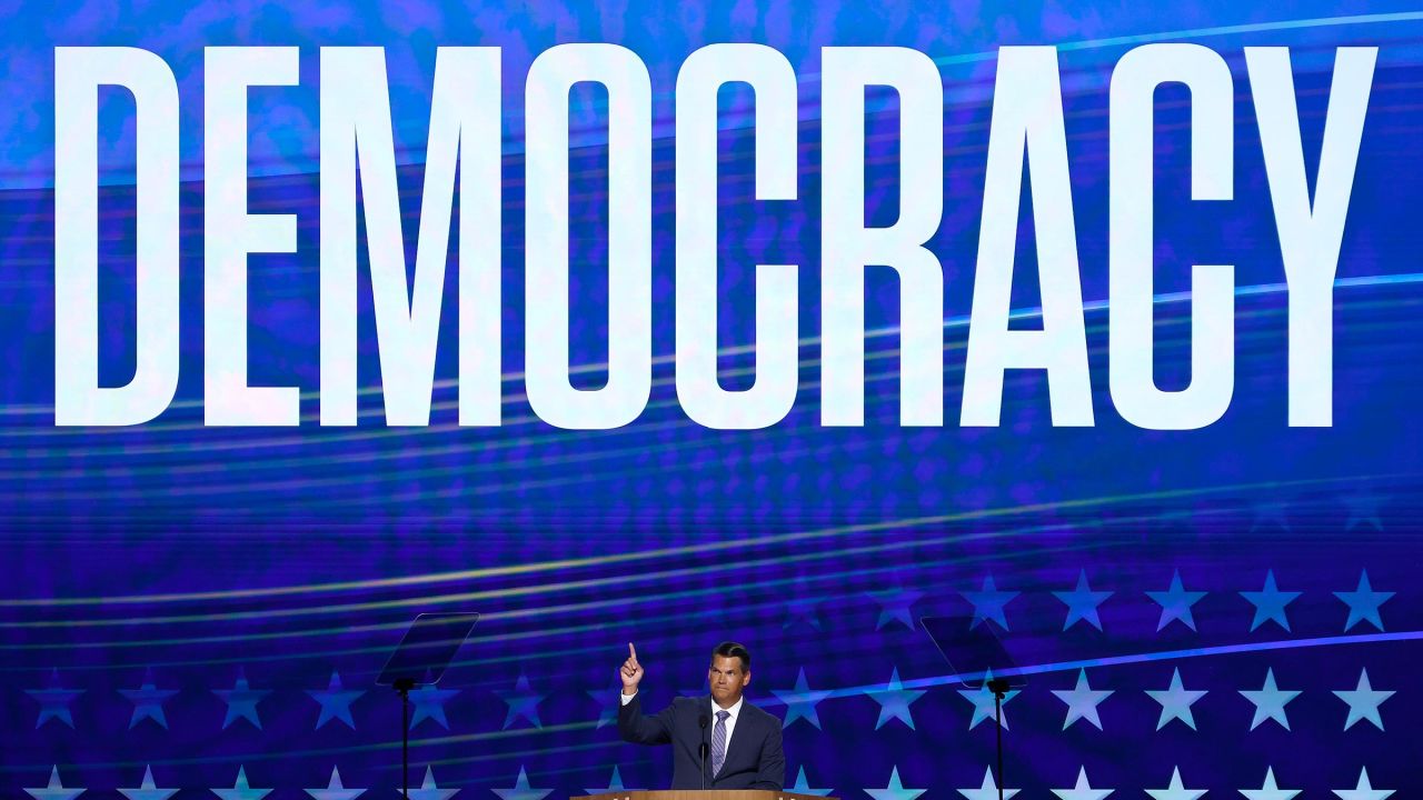 Former Georgia Lt. Gov. Geoff Duncan speaks on stage during the third day of the Democratic National Convention at the United Center on August 21 in Chicago. 