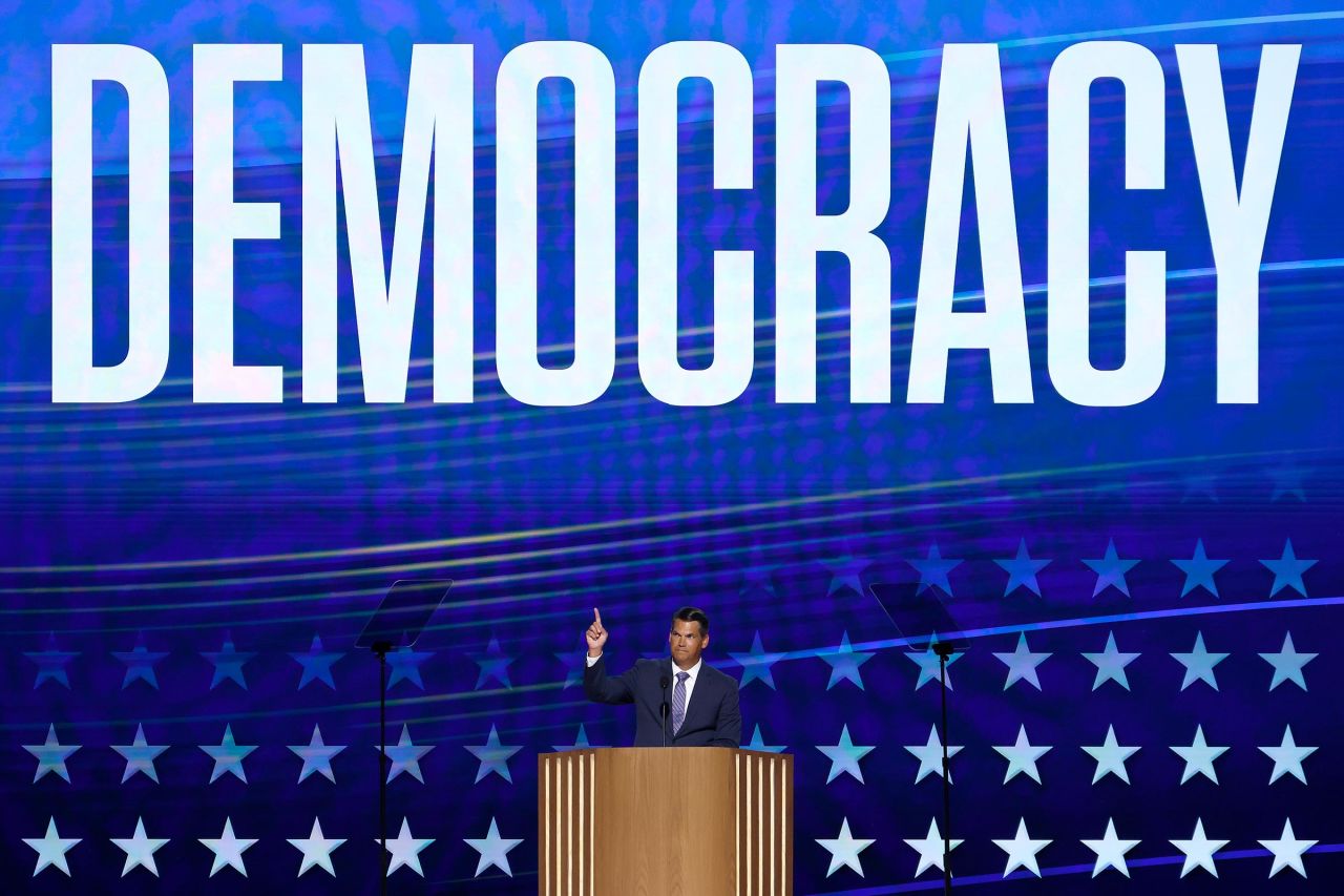 Former Georgia Lt. Gov. Geoff Duncan speaks on stage during the third day of the Democratic National Convention at the United Center on August 21 in Chicago. 