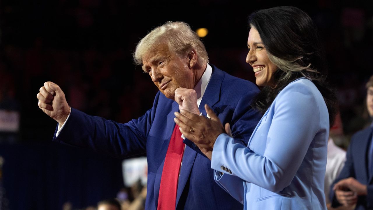 Donald Trump holds a town hall campaign event with Tulsi Gabbard on August 29 in La Crosse, Wisconsin. 