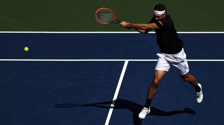 Taylor Fritz of the United States returns a shot against Alexander Zverev of Germany during their Men's Singles Quarterfinal match on Day Nine of the 2024 US Open at USTA Billie Jean King National Tennis Center on September 03, 2024 in the Flushing neighborhood of the Queens borough of New York City.