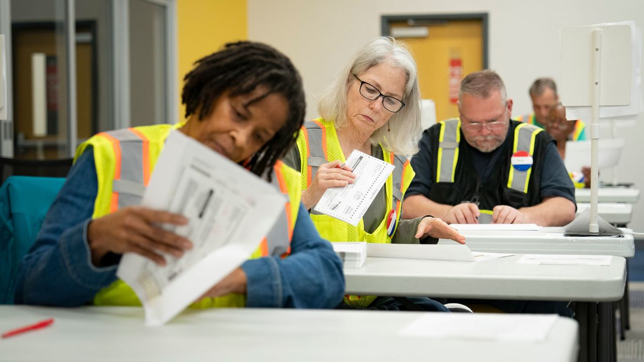 Absentee ballots are prepared to be mailed at the Wake County Board of Elections on September 17, in Raleigh, North Carolina. 