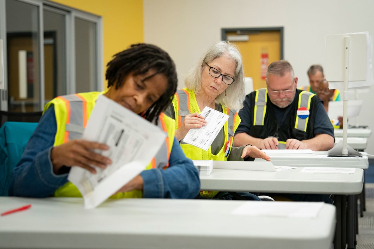 Absentee ballots are prepared to be mailed at the Wake County Board of Elections on September 17, in Raleigh, North Carolina. 