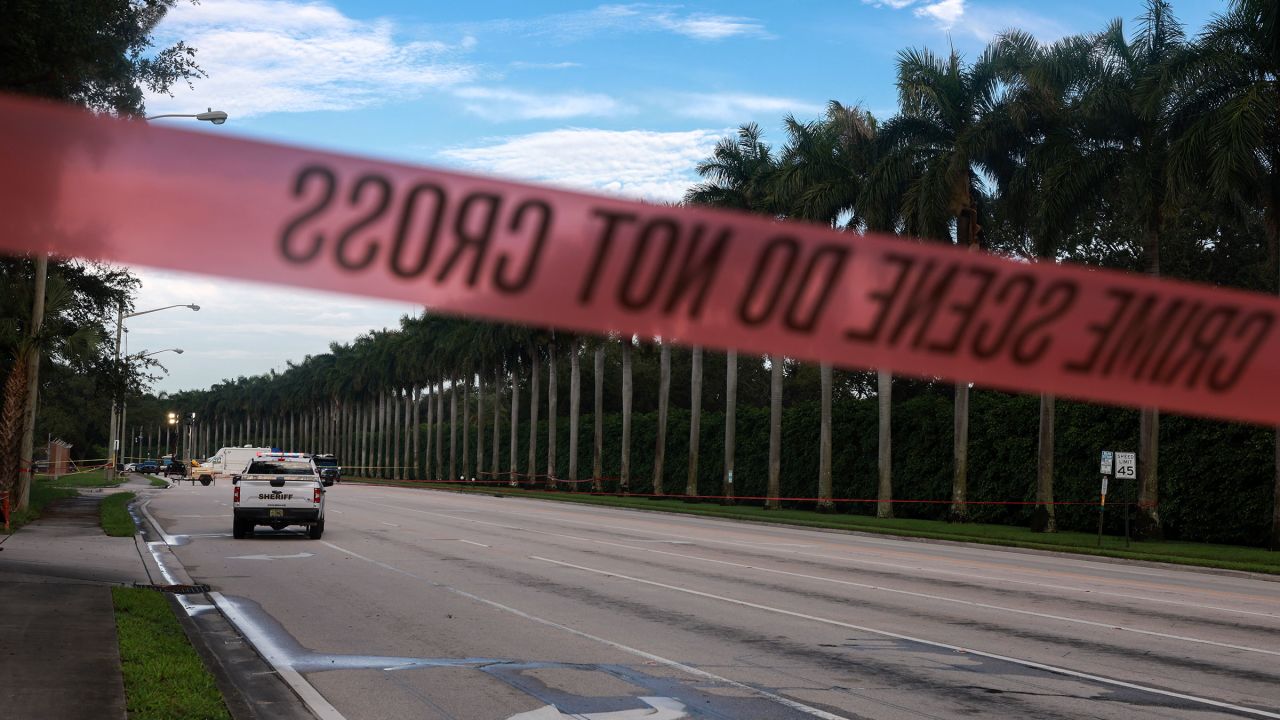 Palm Beach County Sheriff personnel block a road near the Trump International Golf Club after an apparent assassination attempt of former President Donald Trump on September 16 in West Palm Beach, Florida.