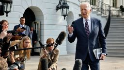 President Joe Biden talks to reporters as he departs the White House on September 16, 2024 in Washington, DC. 