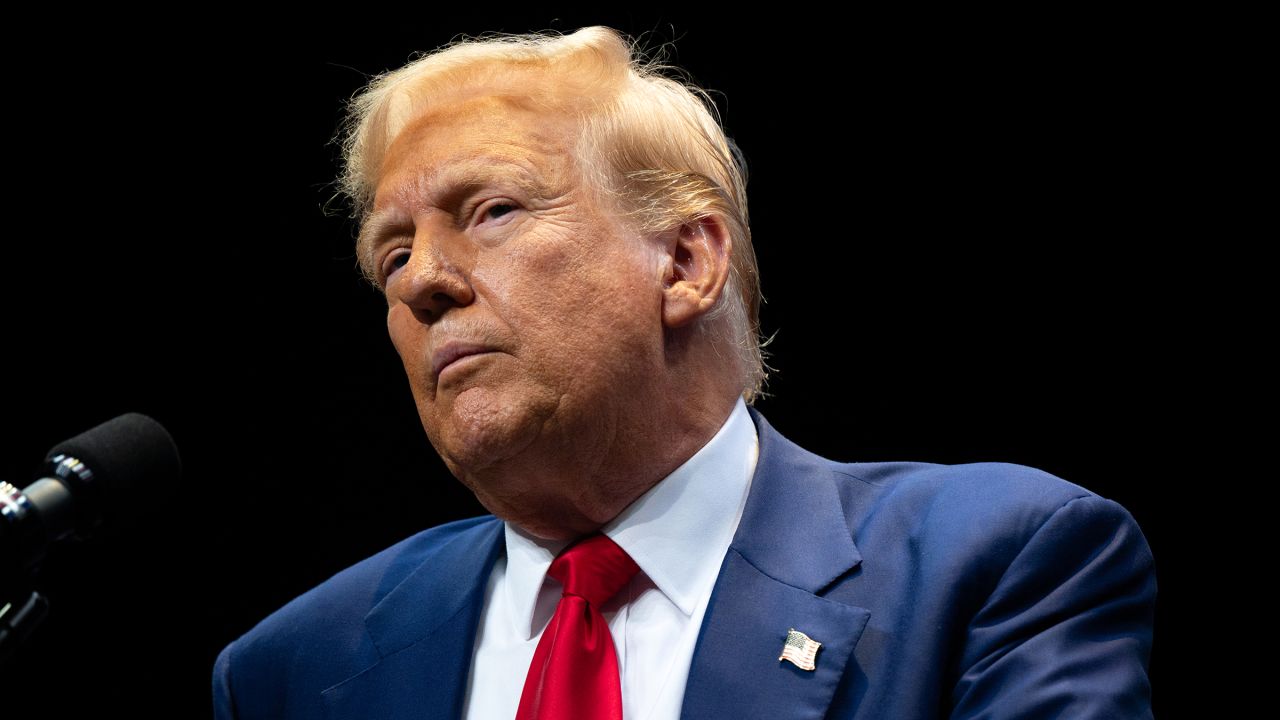 Former President Donald Trump speaks to attendees during a campaign rally at the Johnny Mercer Theatre on September 24, 2024 in Savannah, Georgia.