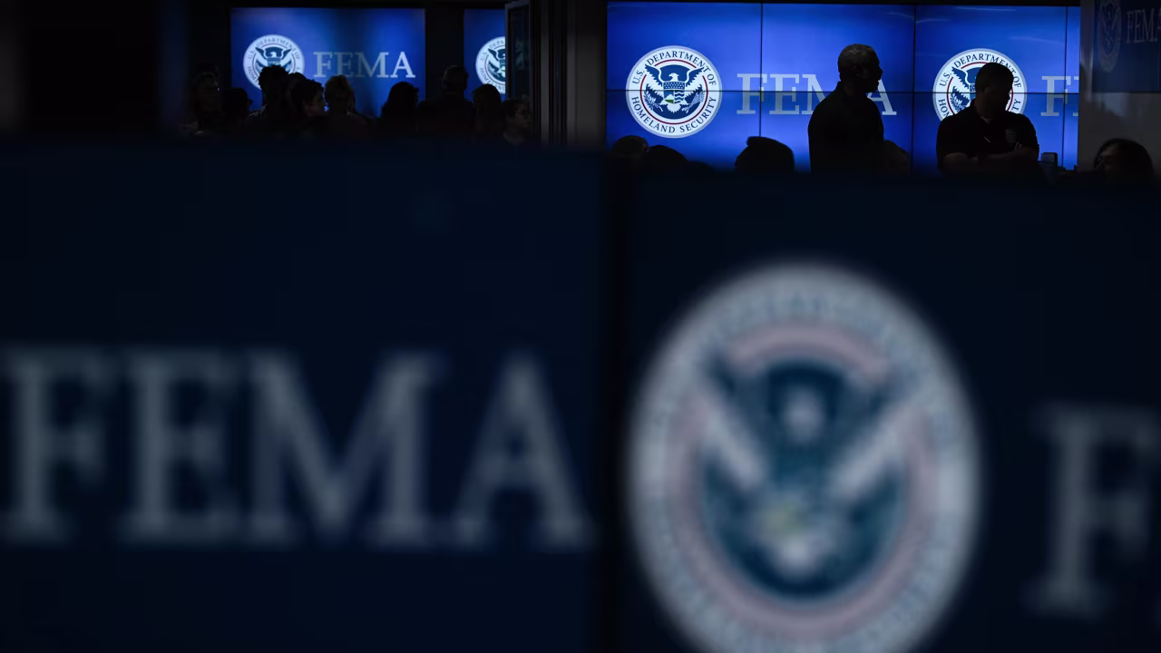 A view inside FEMA headquarters in Washington, DC, on September 30, 2024.