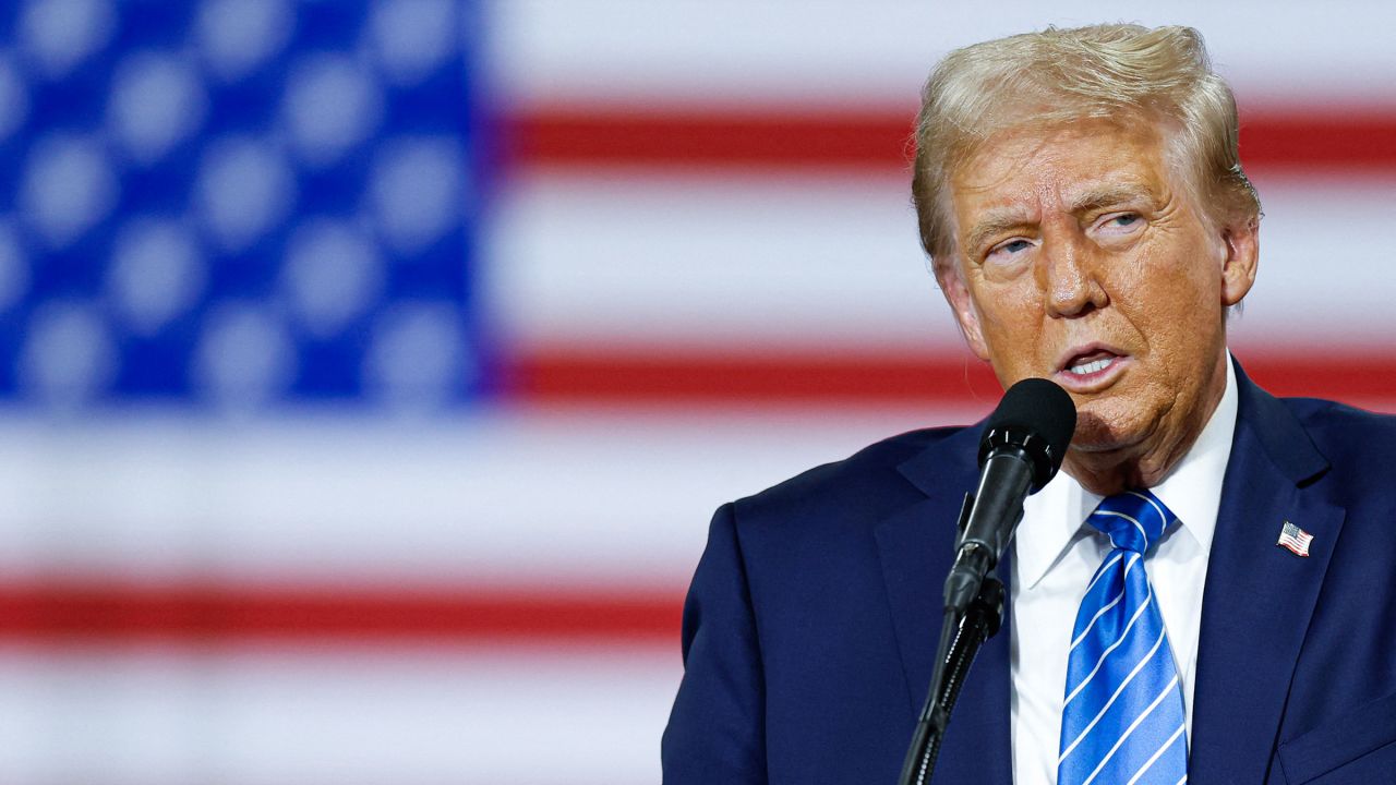 Former President Donald Trump speaks during a campaign event at Dane Manufacturing in Waunakee, Wisconsin, on October 1.