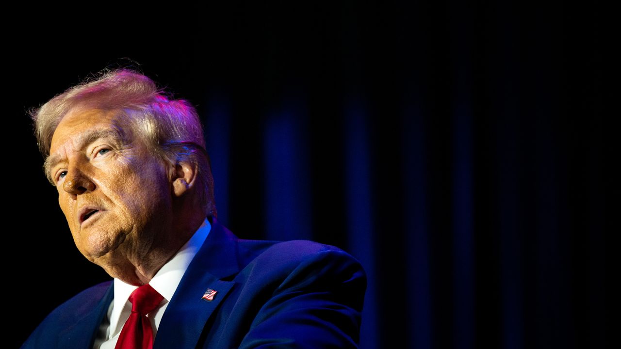 Former President Donald Trump speaks to attendees during a campaign rally at the Prairie Du Chien Area Arts Center on September 28, 2024 in Prairie du Chien, Wisconsin.