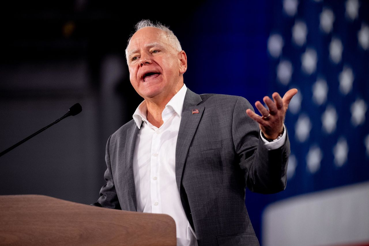 Minnesota Gov. Tim Walz speaks at a rally at York Exposition Center UPMC Arena on October 2 in York, Pennsylvania. 