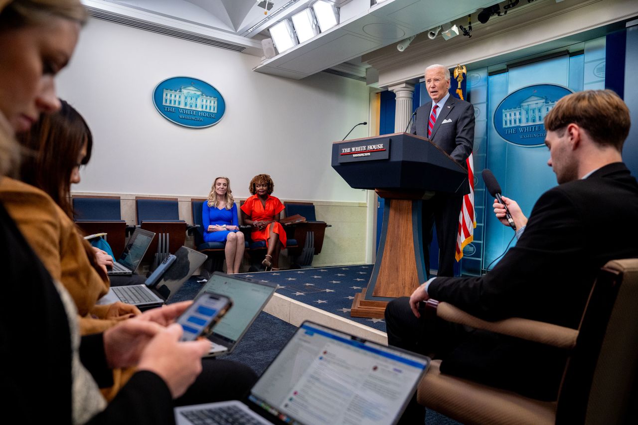 President Joe Biden speaks during a news conference in the Brady Press Briefing Room at the White House on October 4 in Washington, DC.