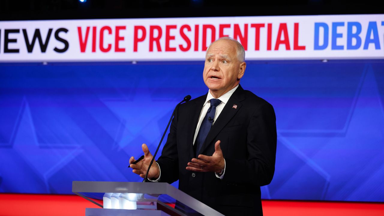 Minnesota Gov. Tim Walz speaks during a debate at the CBS Broadcast Center on October 1 in New York City.