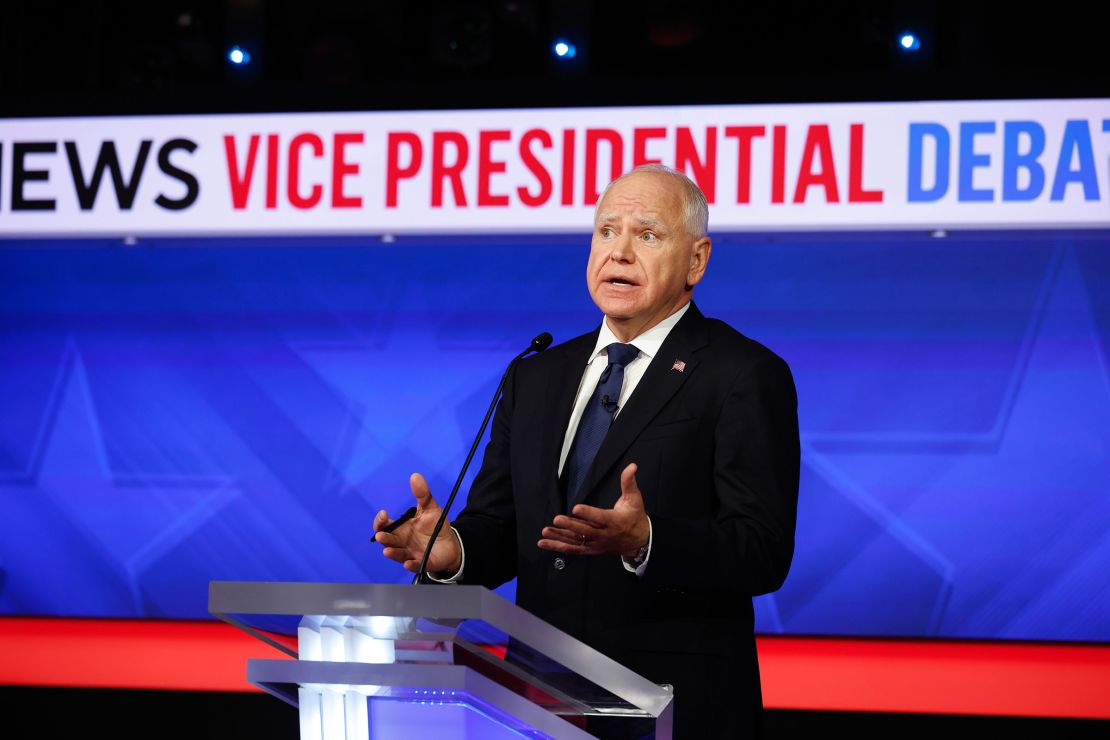 Minnesota Gov. Tim Walz speaks during a debate at the CBS Broadcast Center on October 1 in New York City.