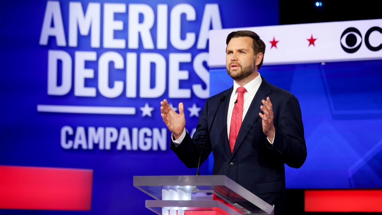 Sen. JD Vance speaks during a debate at the CBS Broadcast Center on October 1 in New York City.