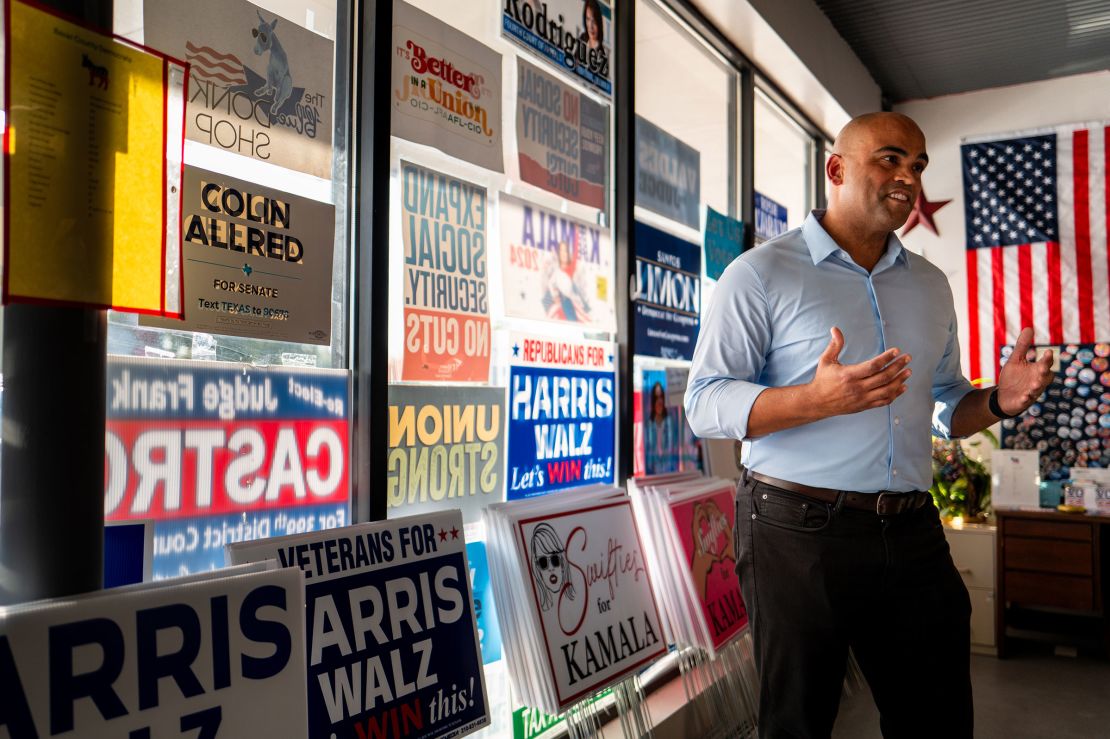 Rep. Colin Allred speaks during a campaign rally where volunteers manned phones on Oct. 3 in San Antonio, Texas. 