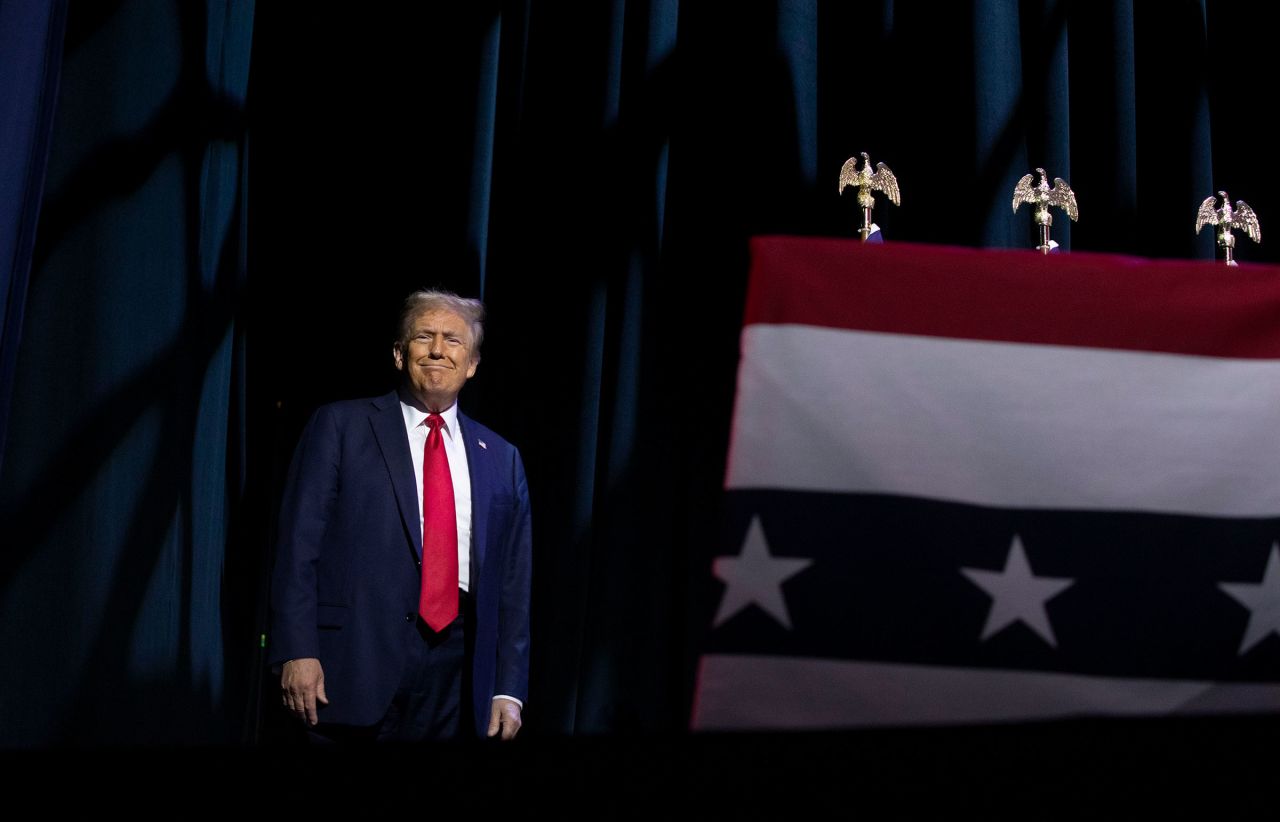 Former President Donald Trump, speaks at the Detroit Economic Club on October 10, 2024 in Detroit.