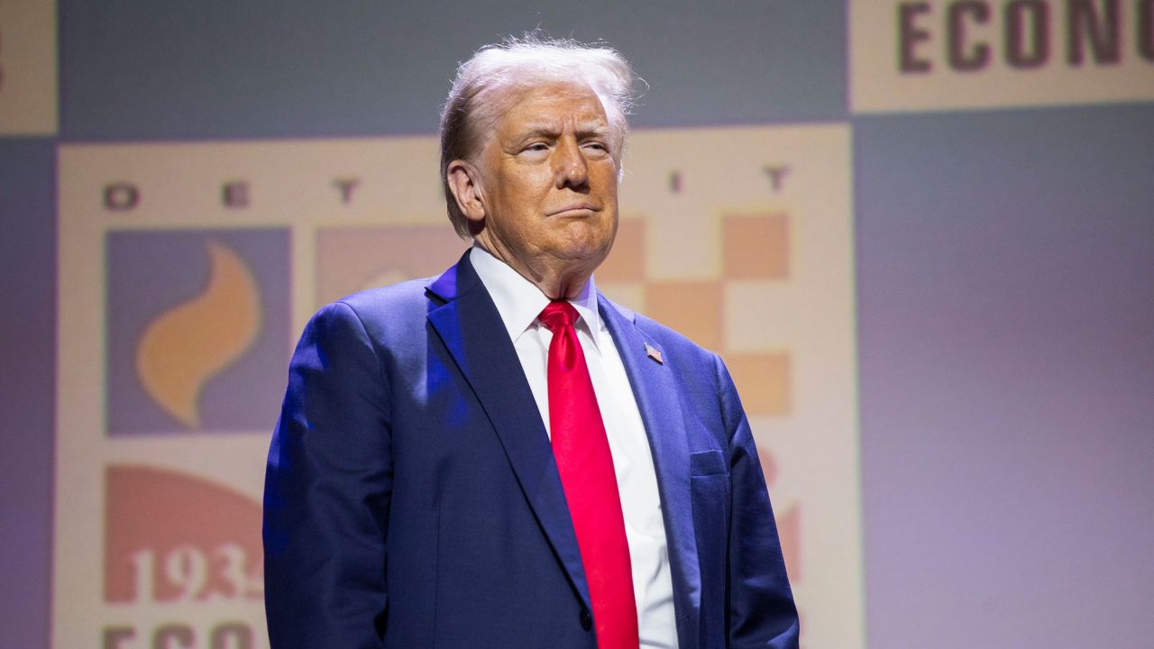 Former President Donald Trump, speaks at the Detroit Economic Club on October 10, 2024 in Detroit.