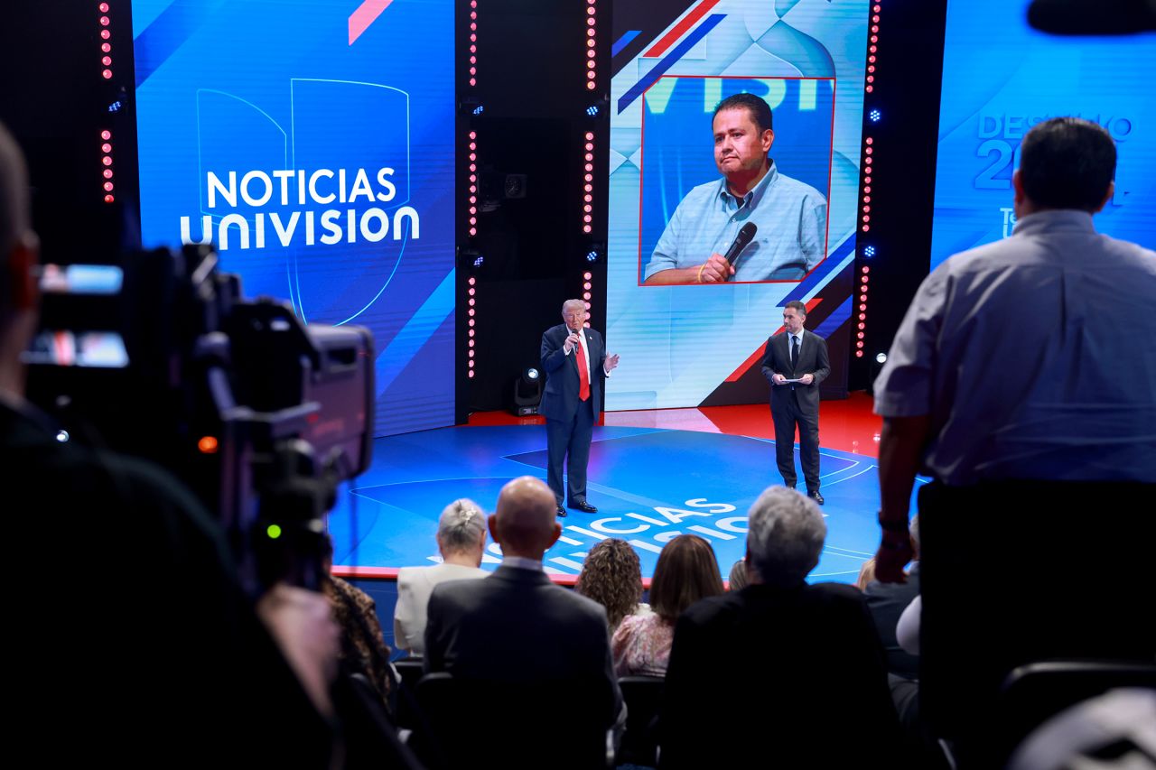 Former President Donald Trump answers a question during a Univision town hall event on in Doral, Florida, on Wednesday.