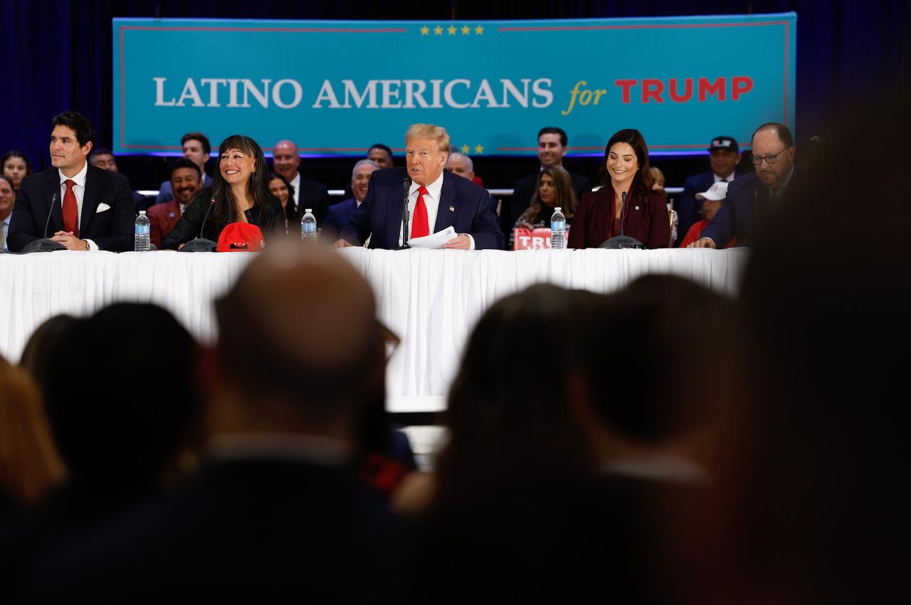 Former President Donald Trump participates in a roundtable discussion at the Latino Summit held at Trump National Doral Golf Club on October 22 in Doral, Florida. 