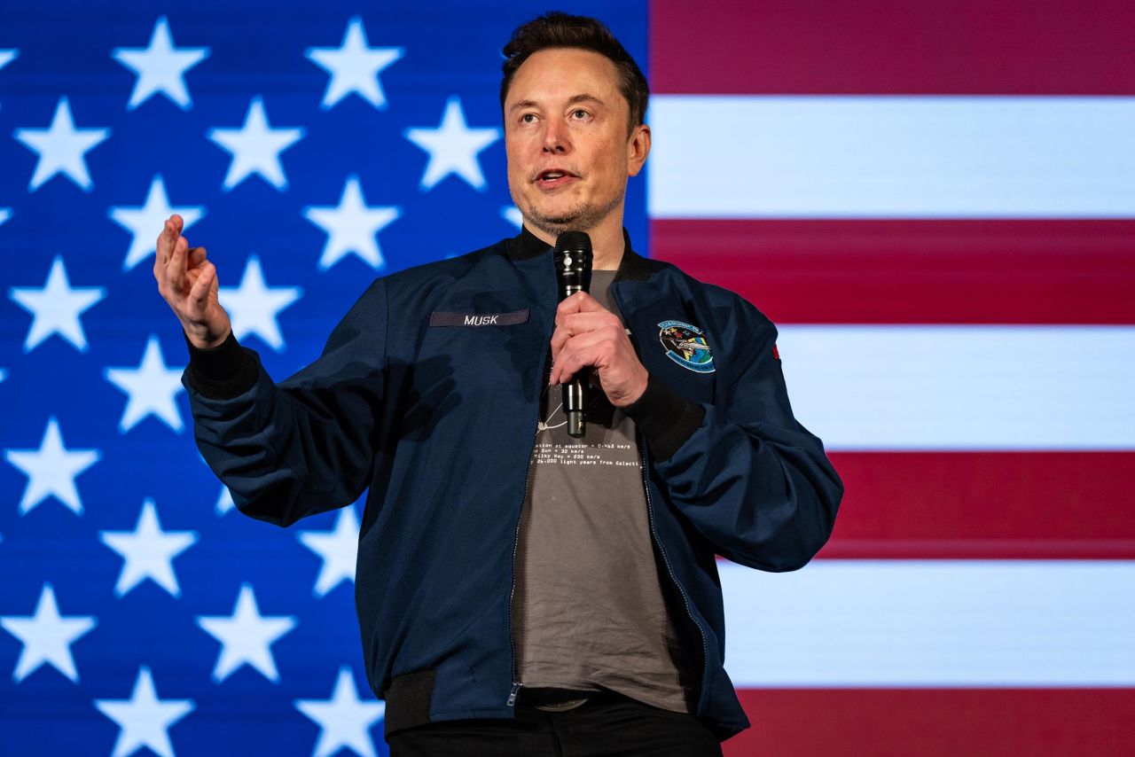 Elon Musk speaks during an America PAC town hall on October 26 in Lancaster, Pennsylvania. 